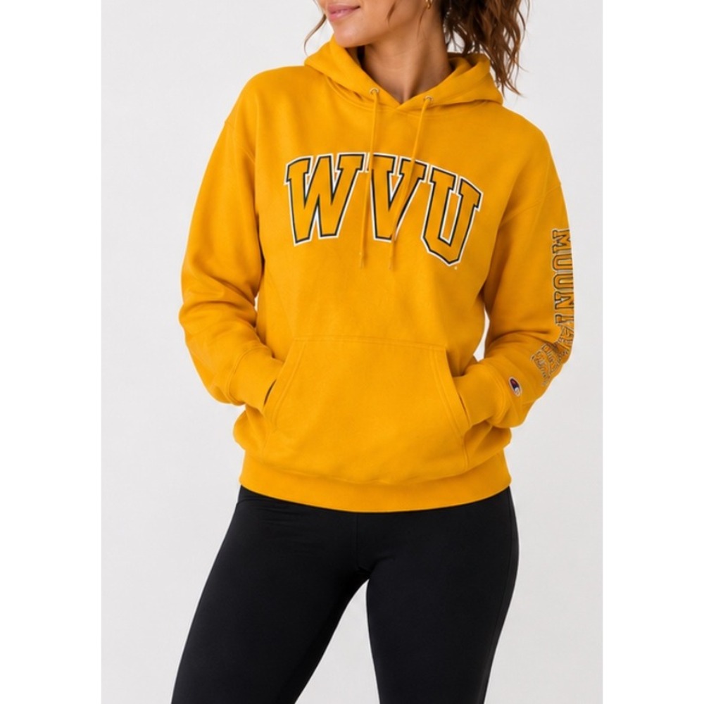 Champion WVU West Virginia University Mountaineers Hoodie Gold Yellow Sweatshirt